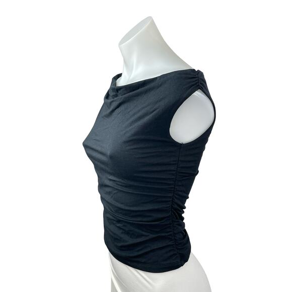 Abercrombie & Fitch Women's Black Cowl Neck Short Sleeve Ruched Crop Top Size XS - Picture 2 of 6